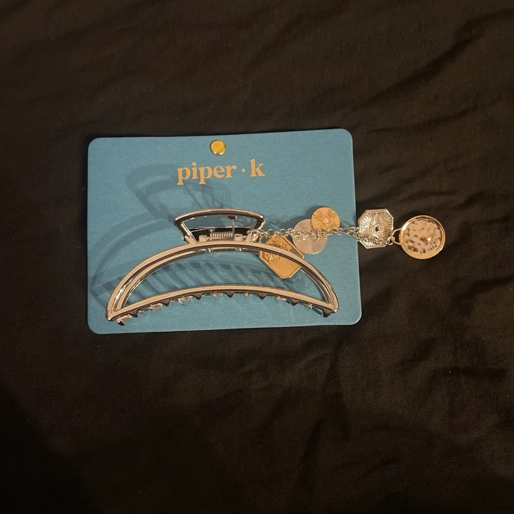 Piper K Silver Metal Claw Clip w/ Evil Eye + Sun Charm Dangles nwt